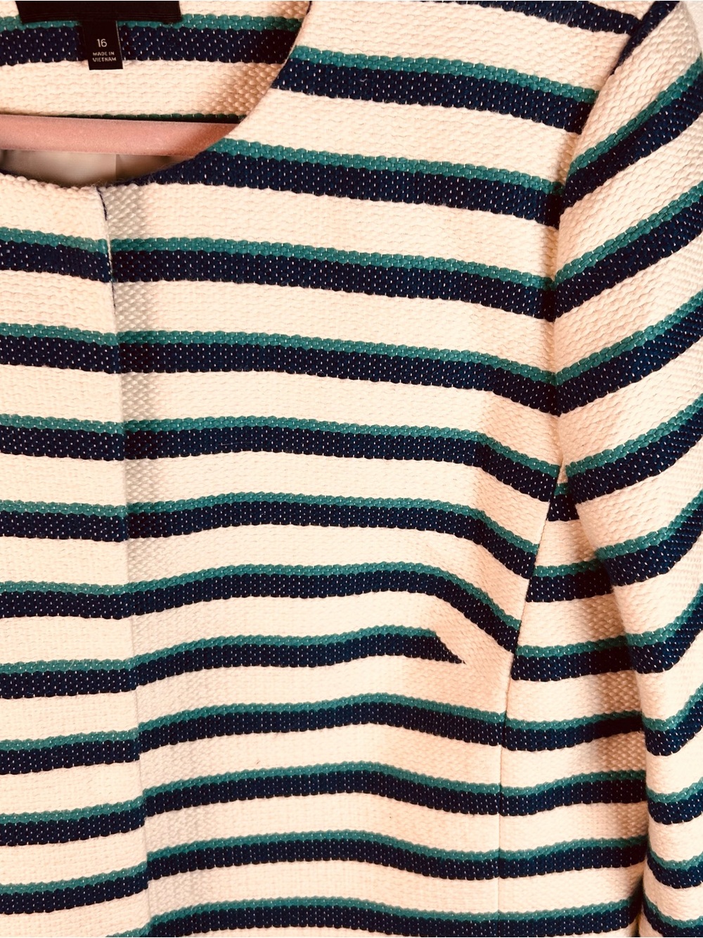 Talbots Tweed Jacket Blue, Green, and Cream Stripes Fringe Trim SZ 16
